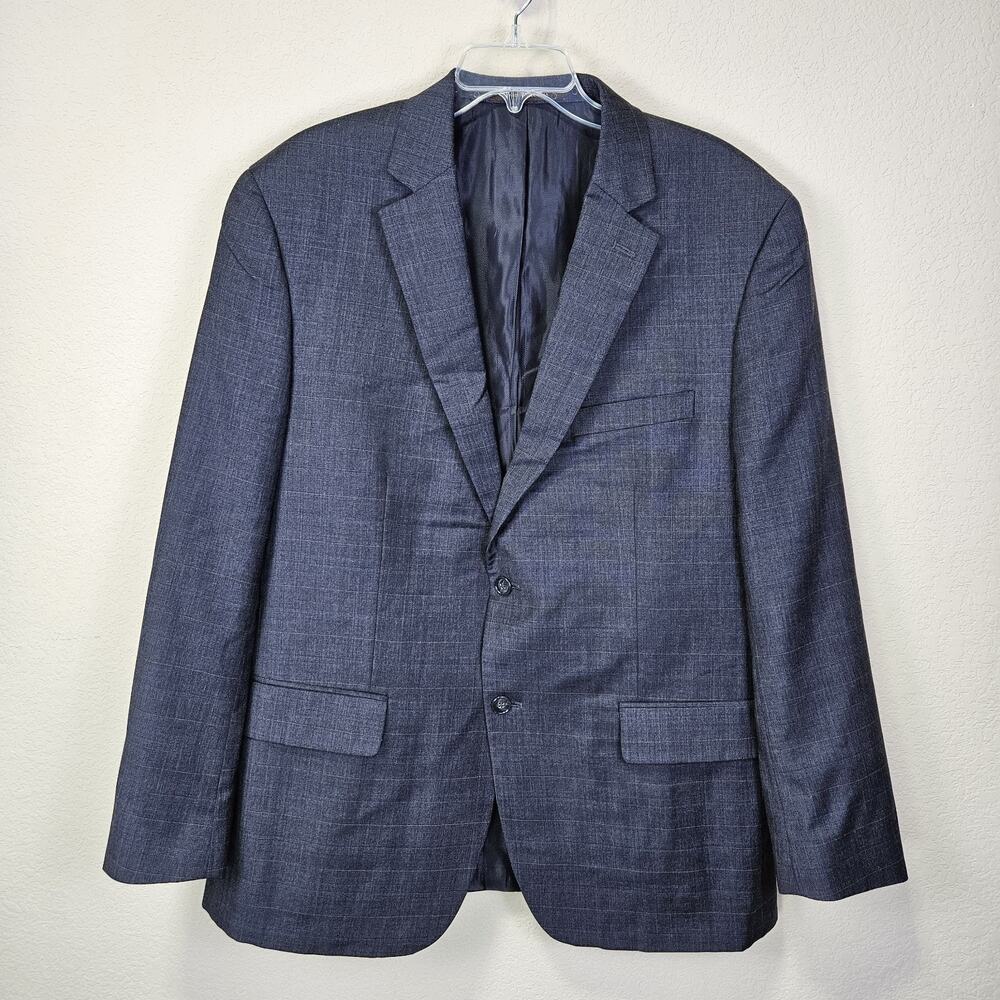 Tasso Elba Windowpane Blazer Mens 44R Wool Sport Coat Suit Jacket Interview Gray